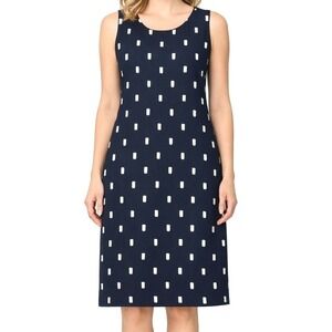 Garnet Hill Shift Dress Womens 14 Blue Ikat Print 100% Linen Sleeveless Resort
